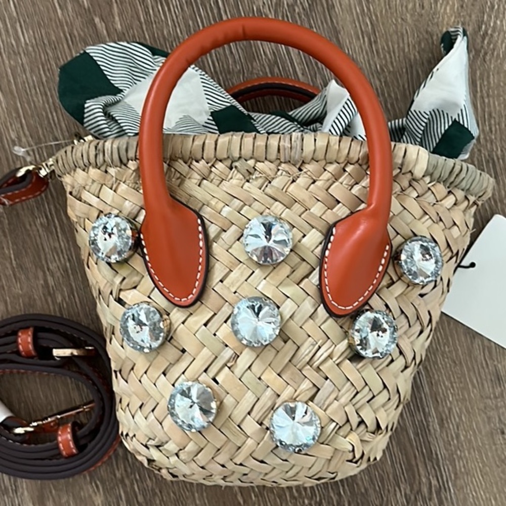 ZARA MINI BASKET BAG burnt orange handles with rhinestones